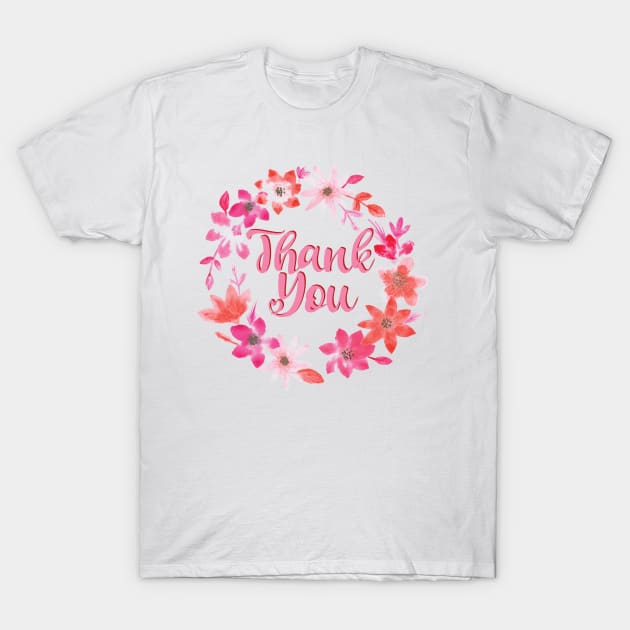 Thank You Note - Handwritten Floral Thanks T-Shirt by TheInkElephant